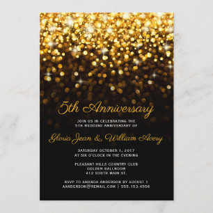 Gold Black Hollywood Glam 5th Wedding Anniversary Invitation