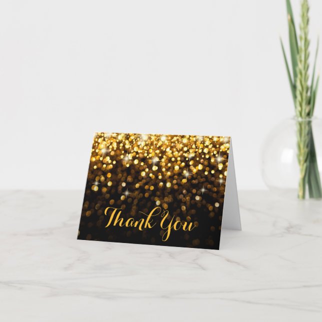 Gold Black Hollywood Glitz Glam Thank You Card (Front)