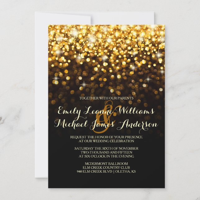 Gold Black Hollywood Glitz Glam Wedding Invitation (Front)