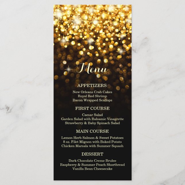 Gold Black Hollywood Glitz Glam Wedding Menu (Front)