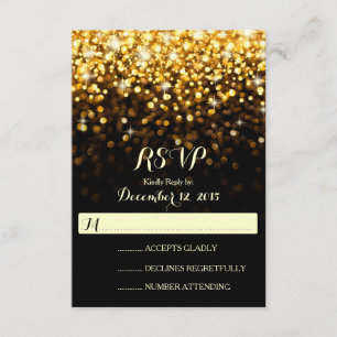 Gold Black Hollywood Glitz Glam Wedding RSVP