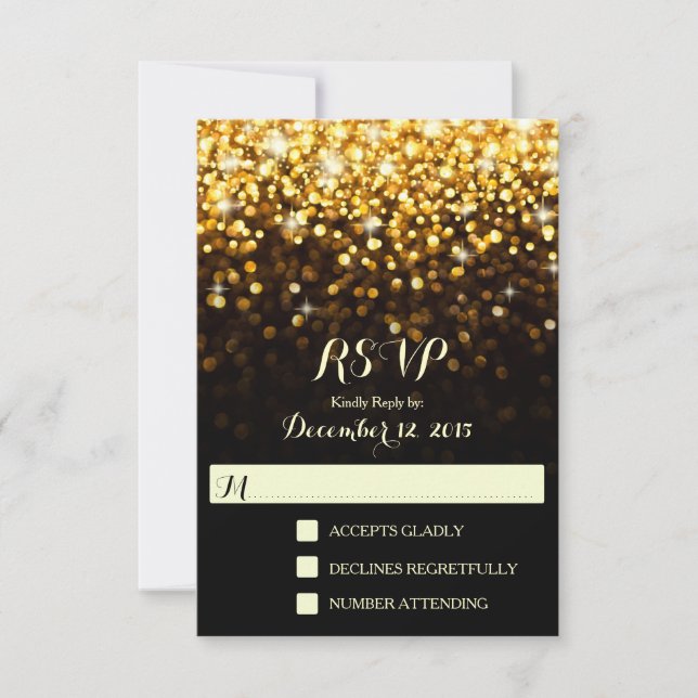 Gold Black Hollywood Glitz Glam Wedding RSVP (Front)