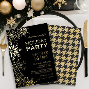 Gold & Black Houndstooth & Snowflakes Holiday Glam