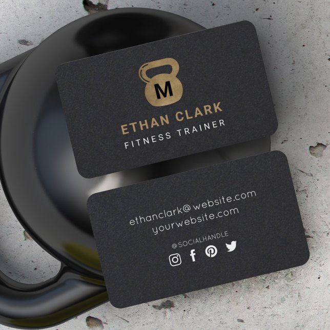 Gold & Black Kettlebell Personal Fitness Trainer Business Card (Creator Uploaded)