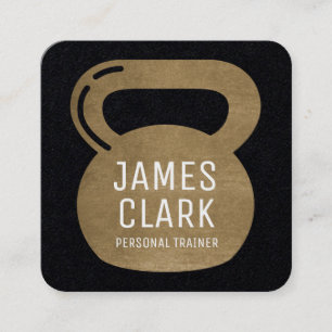 Gold & Black Kettlebell Personal Fitness Trainer Square Business Card