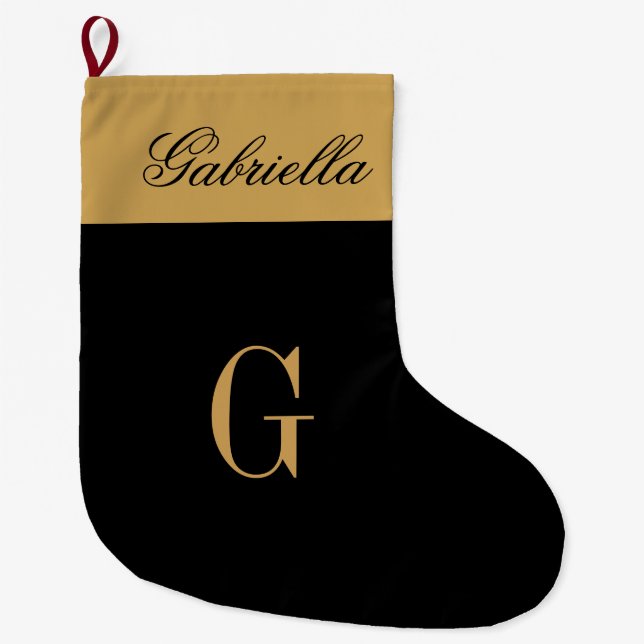 Gold Black Large Christmas Stocking (Front)