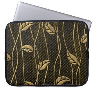 Gold & Black: Leaves 3D Texture. Laptop Sleeve