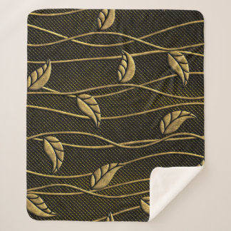 Gold & Black: Leaves 3D Texture. Sherpa Blanket