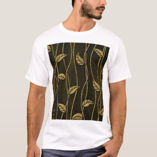 Gold & Black: Leaves 3D Texture. T-Shirt