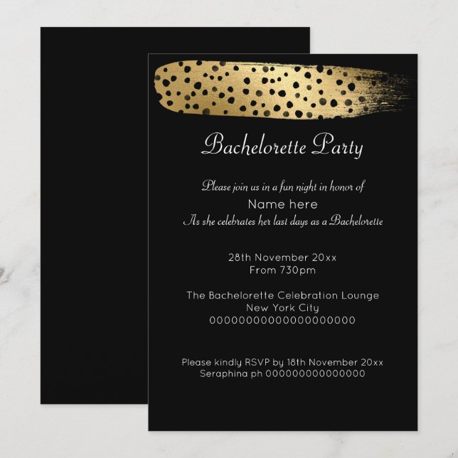 GOLD BLACK LEOPARD BACHELORETTE INVITATION (Front/Back)