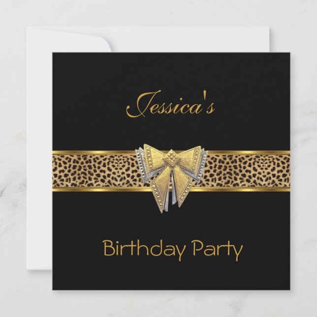 Gold Black Leopard bow Elegant Classy Birthday Invitation (Front)