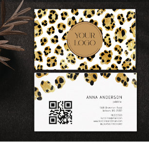 Gold Black Leopard Cheetah Custom Logo QR Code Business Card