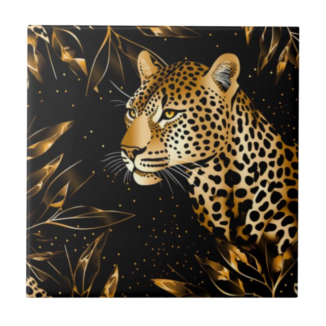 Gold Black Leopard Cheetah Kitchen Bathroom  Tile (Front)
