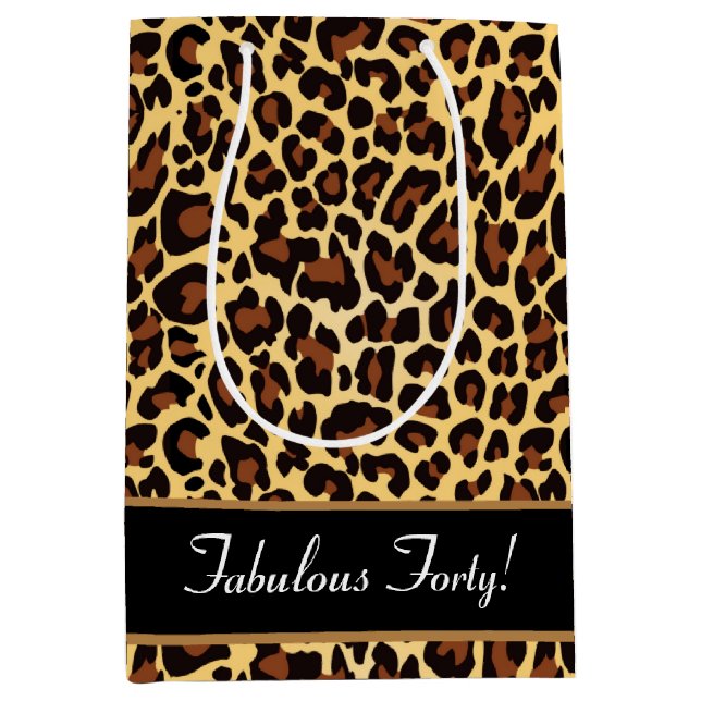 Gold Black Leopard Fabulous 40 Birthday A12 Medium Gift Bag (Front)