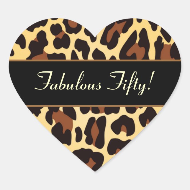 Gold Black Leopard Fabulous 50 Birthday Heart Sticker (Front)