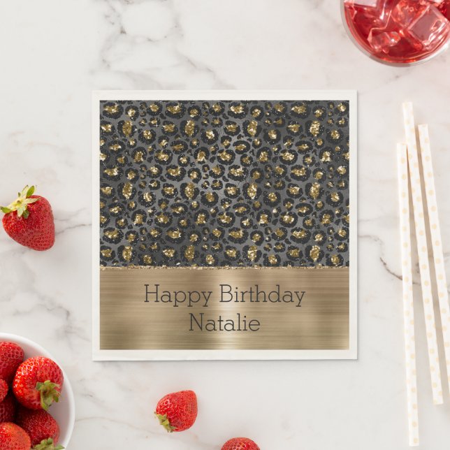 Gold Black Leopard Glitter  Napkin (Insitu)