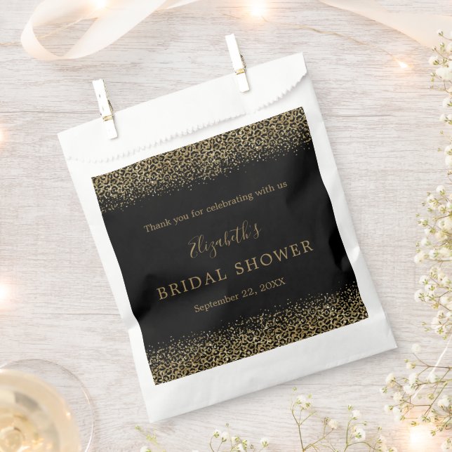 Gold Black Leopard Print Glam Bridal Shower  Favour Bags (Clipped)
