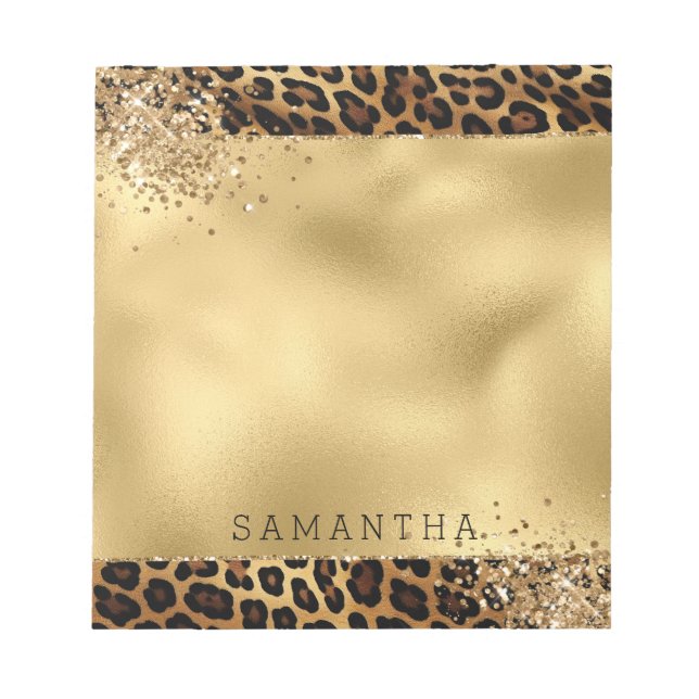 Gold Black Leopard Print Glitter Notepad (Front)