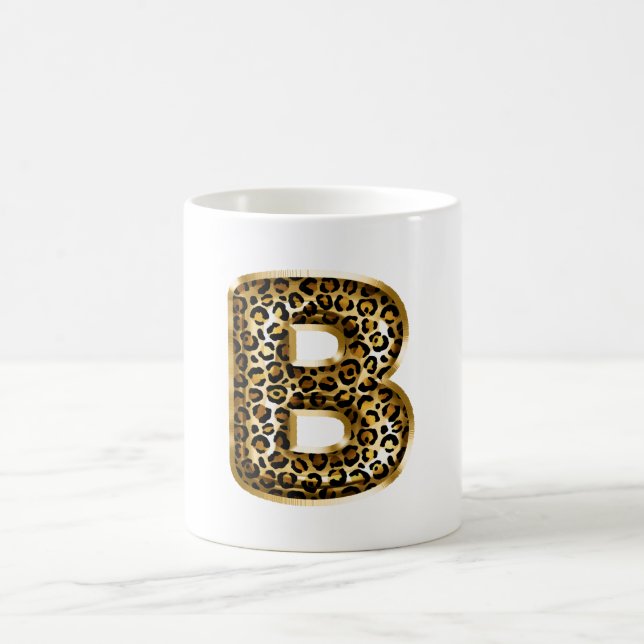 Gold Black Leopard Print Letter B Coffee Mug (Center)