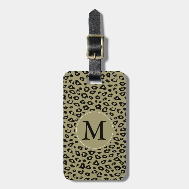 Gold Black Leopard Print Monogram Luggage Tag (Front Vertical)