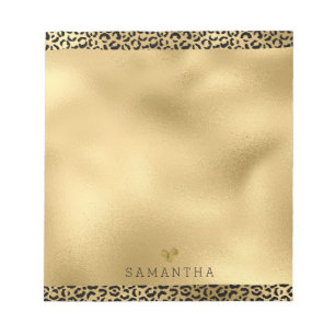Gold Black Leopard Print Personalized Notepad