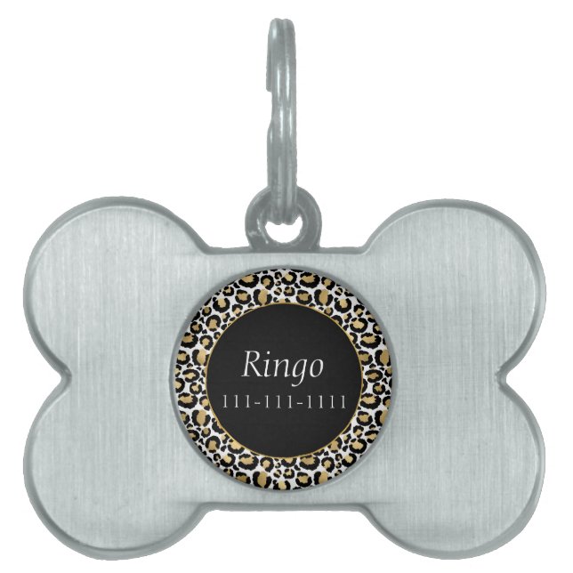 Gold Black Leopard Print Pet ID Tag (Front)