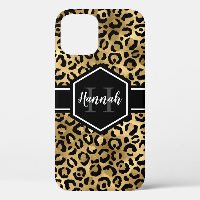 Gold Black Leopard Spots Monogram Case-Mate iPhone Case (Back)