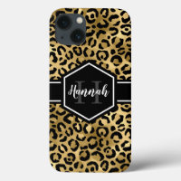 Gold Black Leopard Spots Monogram