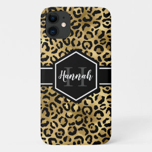 Gold Black Leopard Spots Monogram Case-Mate iPhone Case