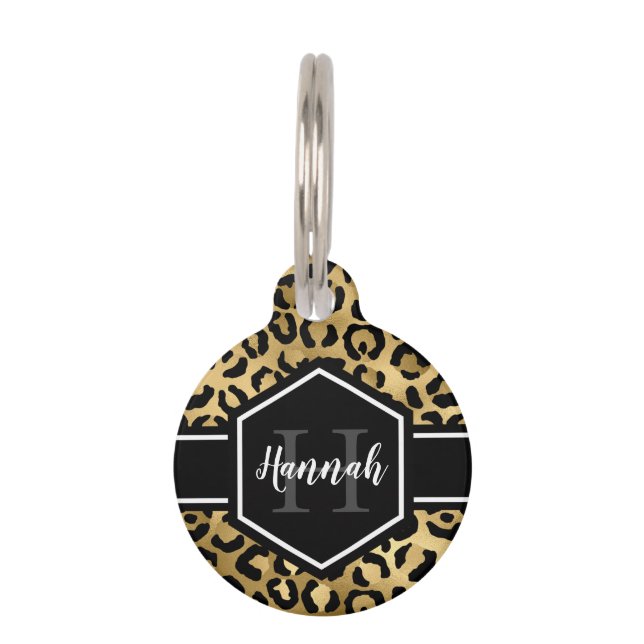 Gold Black Leopard Spots Monogram Pet Tag (Front)