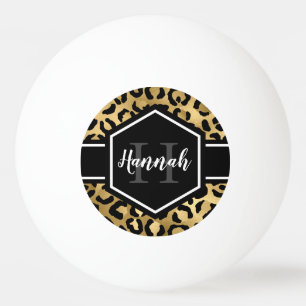 Gold Black Leopard Spots Monogram Ping Pong Ball