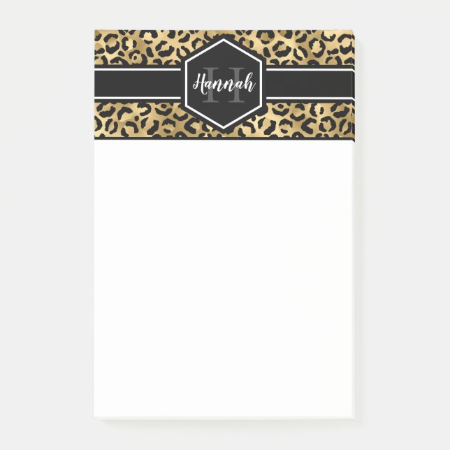 Gold Black Leopard Spots Monogram Post-it Notes (Front)