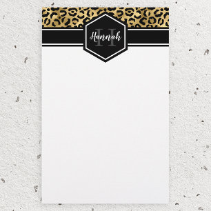 Gold Black Leopard Spots Monogram Stationery
