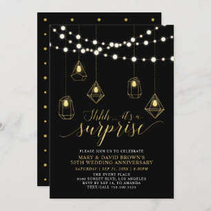 Gold & Black Lights Surprise Wedding Anniversary Invitation