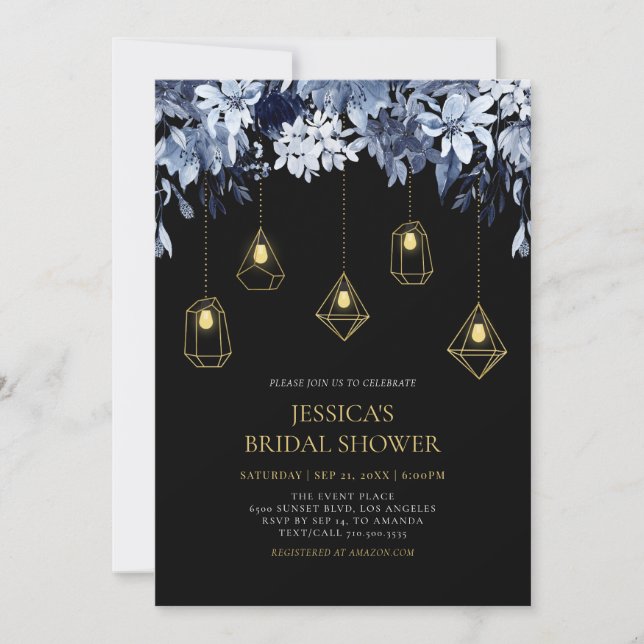 Gold & Black Lights & Winter Floral Bridal Shower  Invitation (Front)
