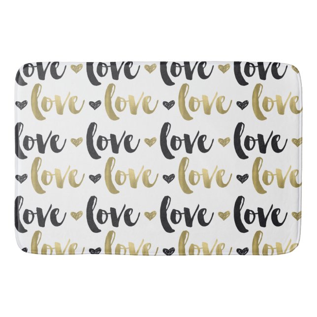 Gold Black Love Heart Bath Mat (Front)
