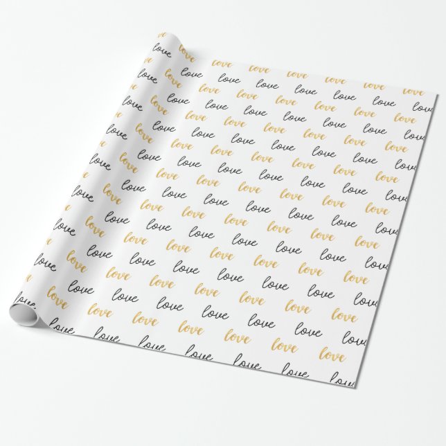 Gold Black Love Wrapping Paper (Unrolled)
