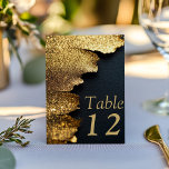 Gold Black Luxe Elegant Wedding Table Number Card<br><div class="desc">This sophisticated table number card features a luxurious gold glitter effect against a textured dark black background. Perfect for upscale weddings,  reception meals,  parties or formal events,  it adds a touch of elegance and ensures your table arrangements stand out. A stylish and functional addition to your wedding decor.</div>