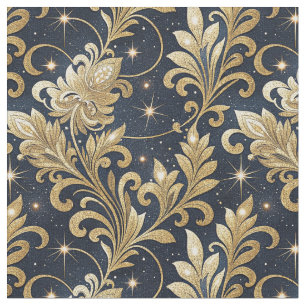 Gold & Black Luxurious Regal Damask Floral Pattern Fabric