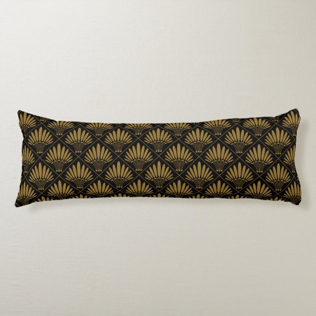 Gold Black Luxury Art Deco Fan Pattern Body Cushion (Front)