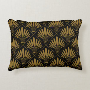 Gold Black Luxury Art Deco Fan Pattern Decorative Cushion