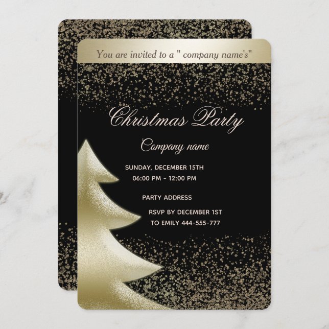 Gold/black  luxury corporate Christmas party Invitation (Front/Back)