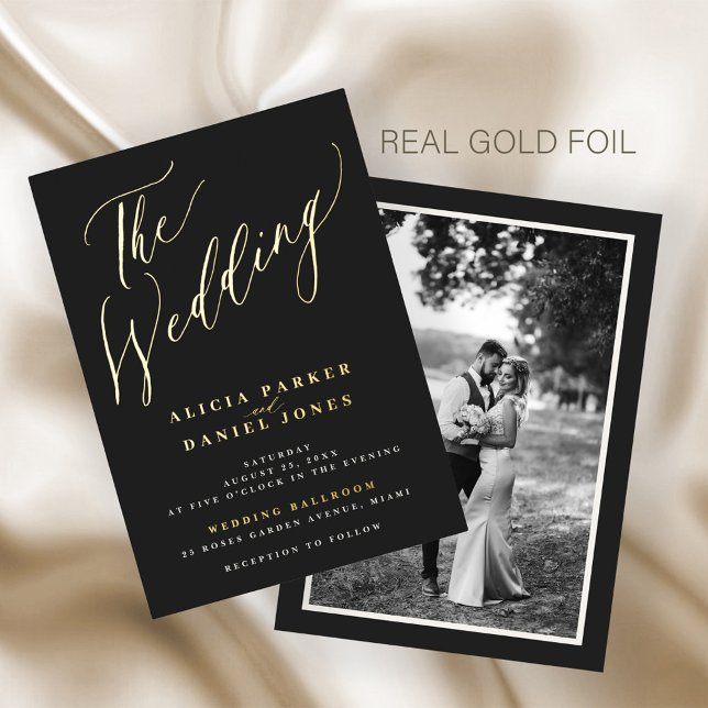 Gold black luxury elegant script photo wedding (Creator Uploaded)