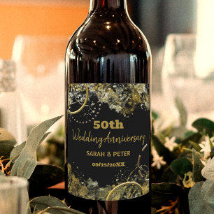 Gold Black Luxury Glam 50th Wedding Anniversary Wine Label