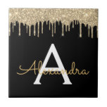 Gold Black Luxury Glitter Glam Monogram Name Tile<br><div class="desc">Gold and Black Sparkle Glitter Monogram Name and Initial Ceramic Tiles. This makes the perfect sweet 16 birthday,  wedding,  bridal shower,  anniversary,  baby shower or bachelorette party gift for someone that loves glam luxury and chic styles.</div>