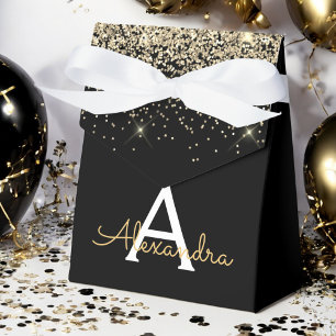 Gold Black Luxury Glitter Monogram Favour Box