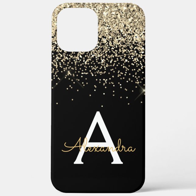 Gold Black Luxury Glitter Sparkle Monogram Case-Mate iPhone Case (Back)