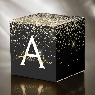 Gold Black Luxury Glitter Sparkle Monogram Favour Box