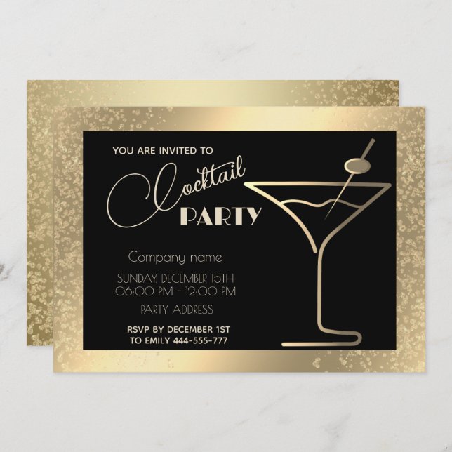 Gold black luxury holiday cocktail party  invitation (Front/Back)