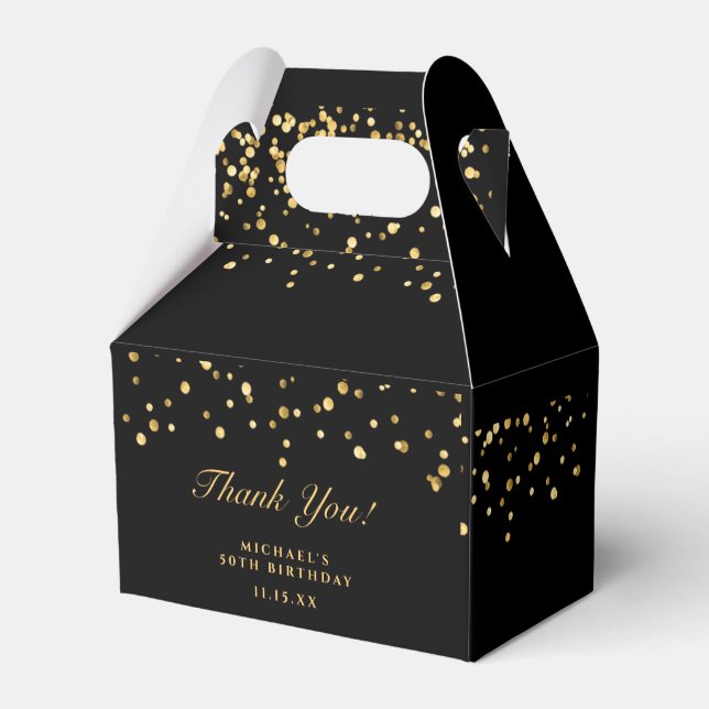 Gold & Black Luxury Thank You 50th Birthday Party Favour Box (Back Side)